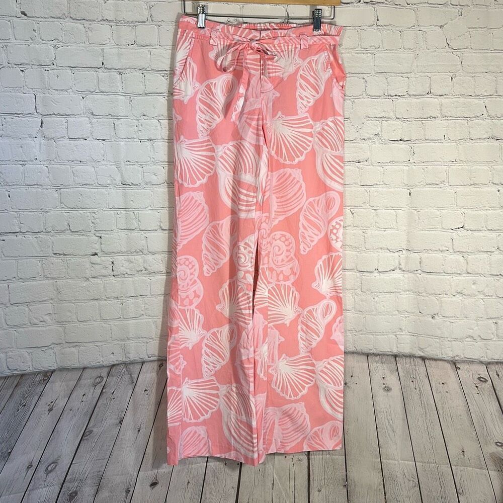 Lilly Pulitzer Pants size 6 Pink White Seashell Beach Vacation Cotton Pants